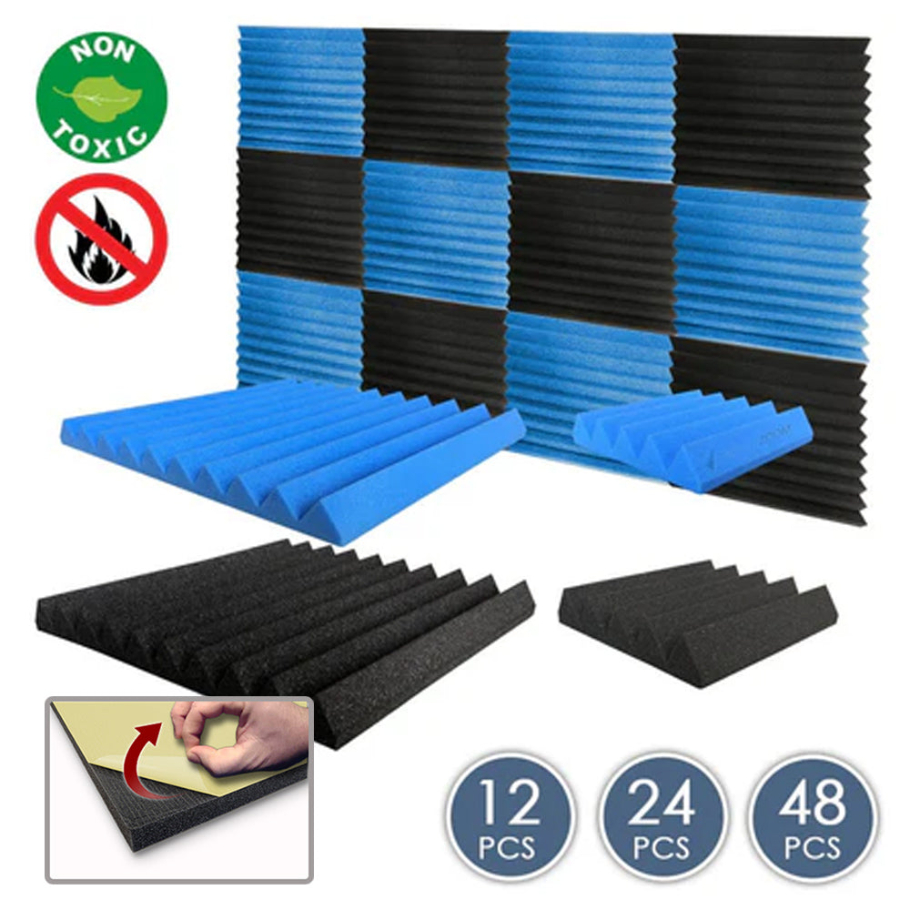 Arrowzoom Wedge Tiles Series Acoustic Foam - Black x Blue Bundle - KK1134