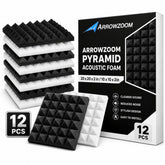 Arrowzoom Pyramid Self-Adhesive Acoustic Foam Tiles — Peel & Stick — Black x Pearl White Bundle - KK1034