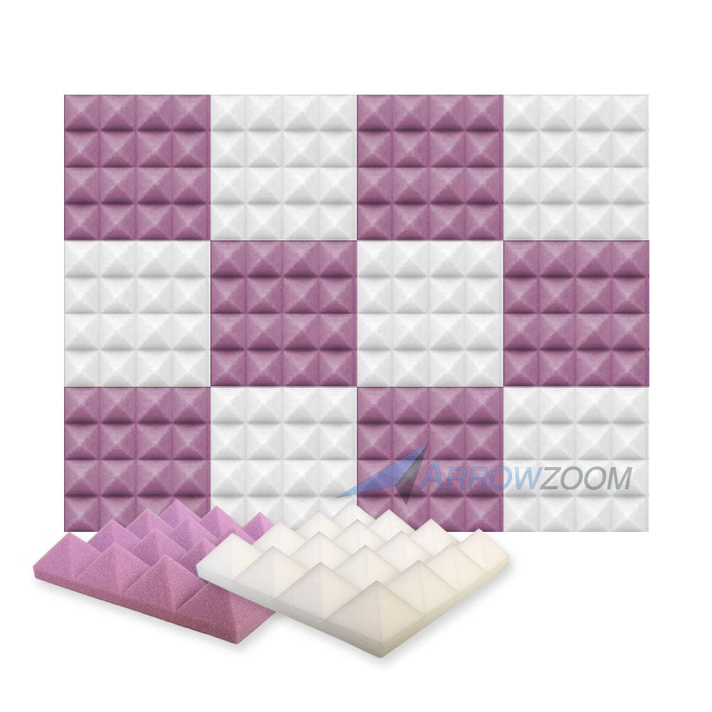 Arrowzoom Pyramid Series Acoustic Foam Master KK1034 Purple and White / 12 / 25 x 25 x 5 cm/ 10 x 10 x 2in