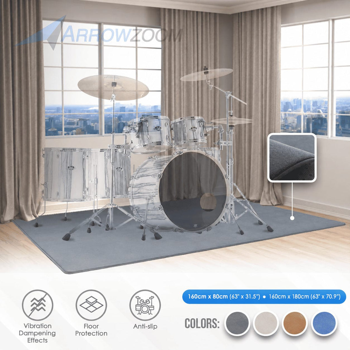 Arrowzoom Anti-Slip Floor Protection Soundproof Noise Vibration Mats for Drums - KK1249