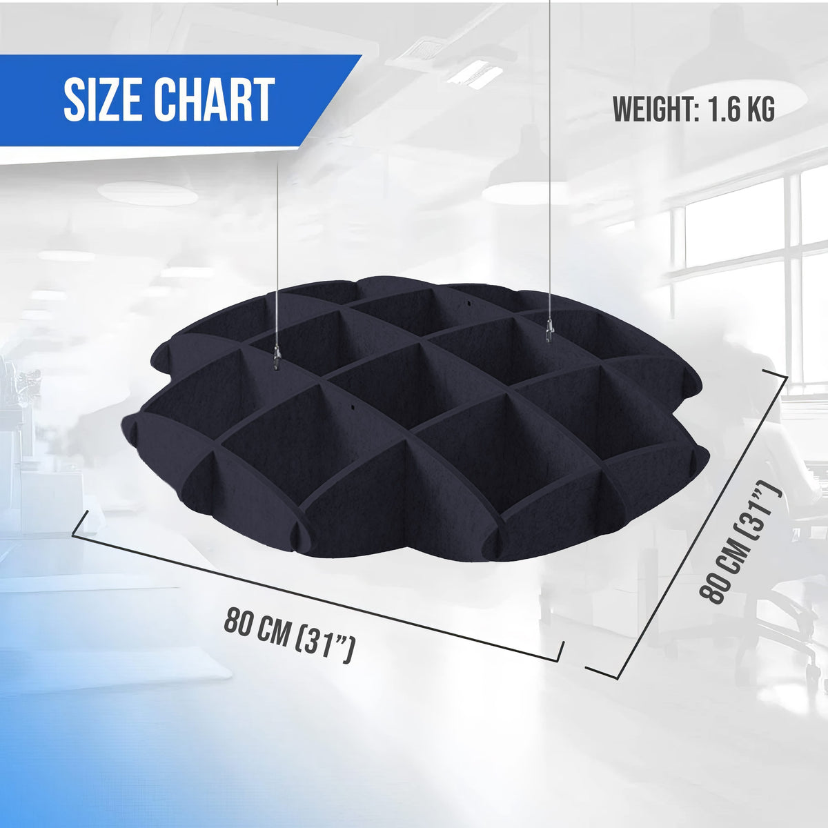 Arrowzoom EchoArt Elegant Sound Absorbers Hanging Ceiling Panels Black - KK1459 Black / 80 x 80 cm (31 x 31")