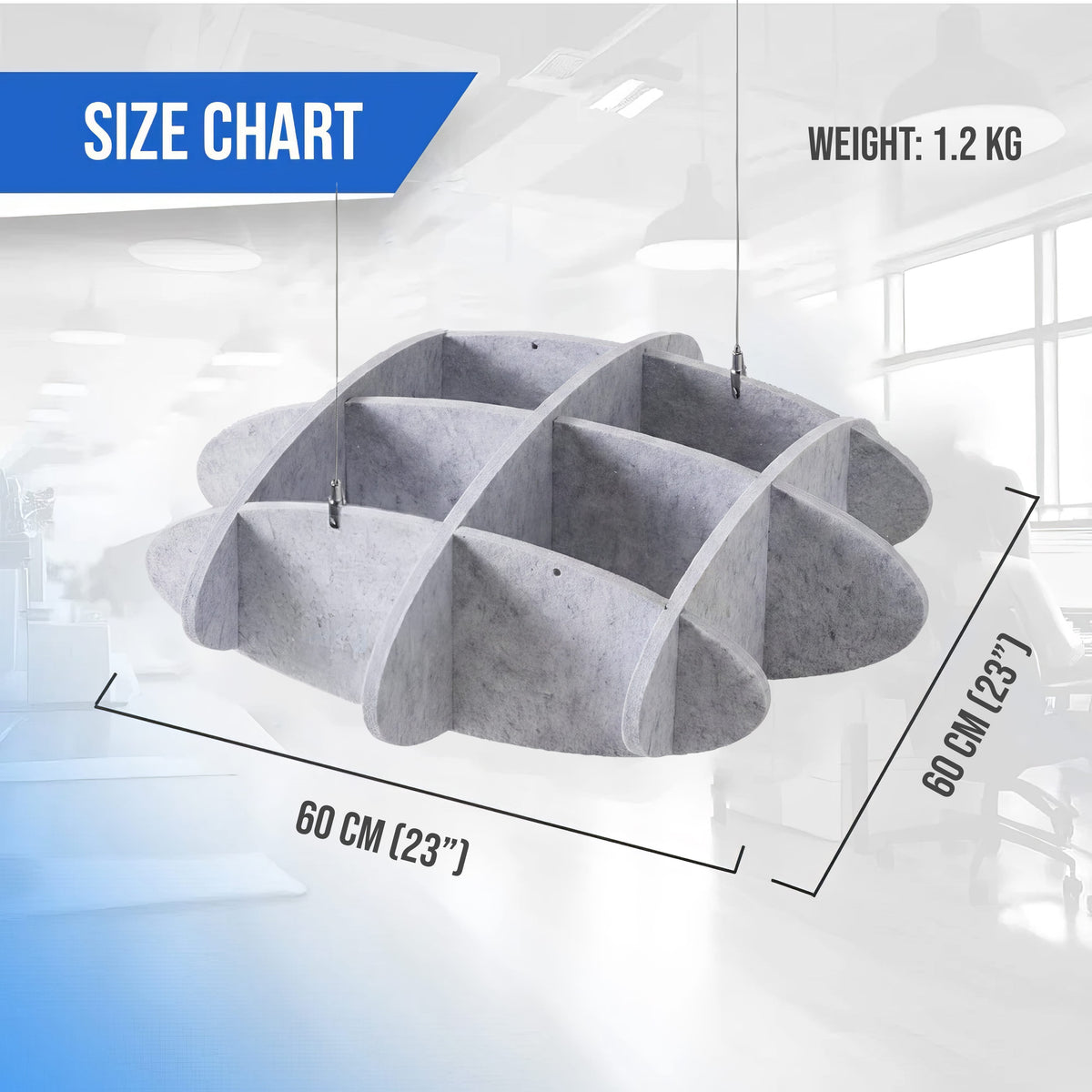 Arrowzoom EchoArt Elegant Sound Absorbers Hanging Ceiling Panels Gray - KK1458 Gray / 60 x 60cm (23 x 23")