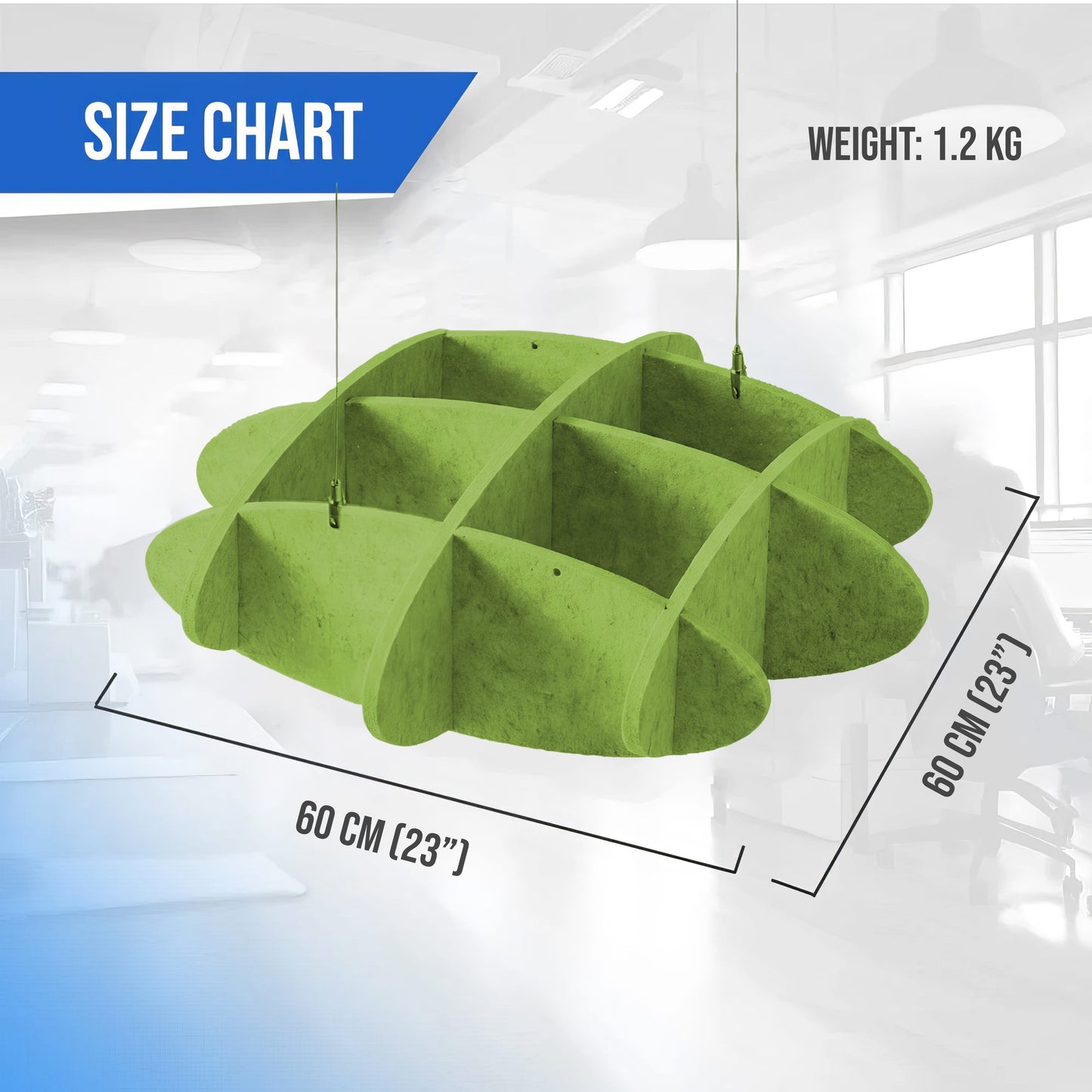 Arrowzoom EchoArt Elegant Sound Absorbers Hanging Ceiling Panels Green cm - KK1461 Green / 60 x 60 cm (23 x 23")