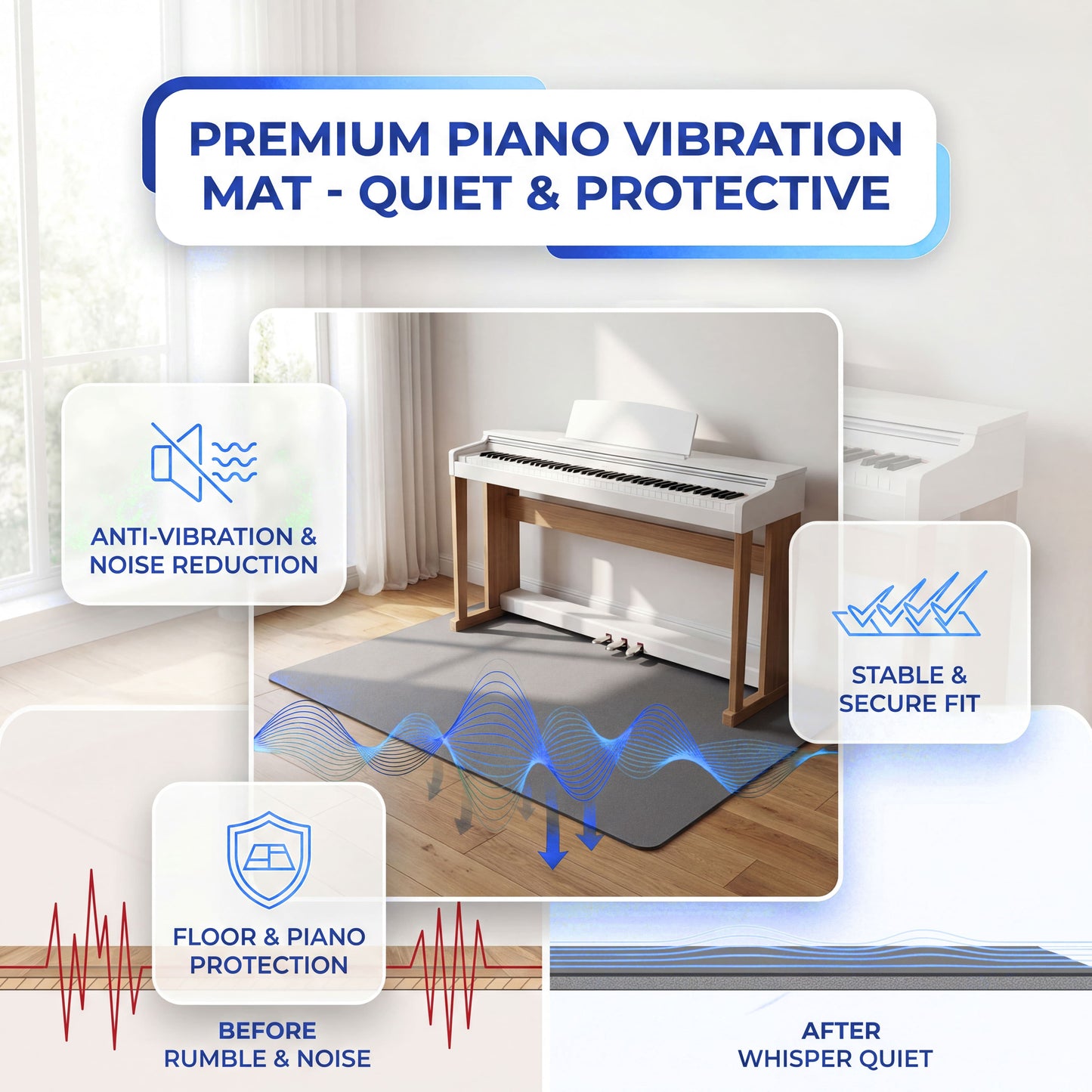 Quiet Your Piano for the Neighbor Below — Anti-Vibration Floor Mat (KK1248)