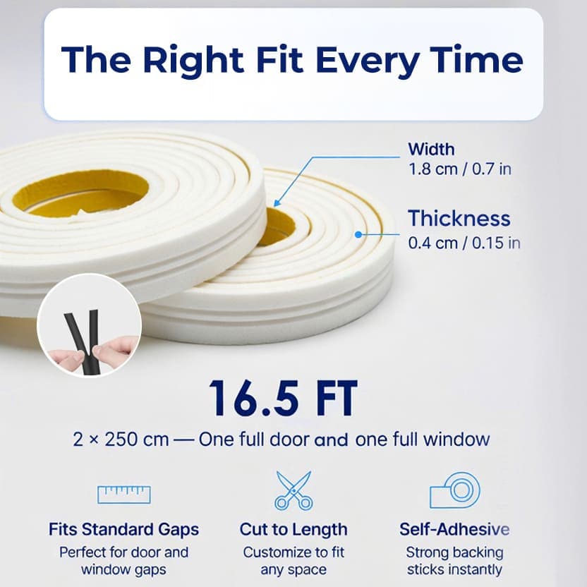 Stop Drafts & Noise in 5 Minutes — Self-Adhesive Door & Window Weather Stripping Seal (KK1154)