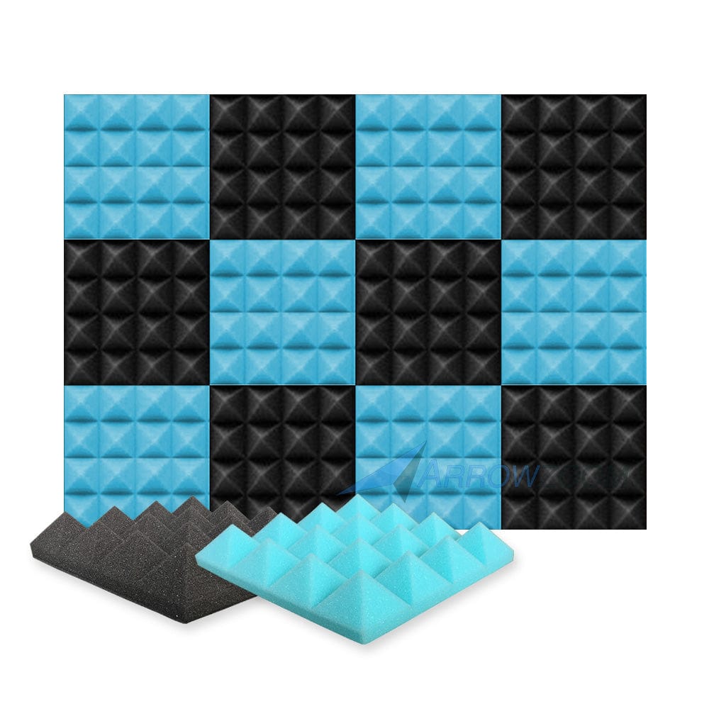 Arrowzoom Pyramid Series Acoustic Foam Master KK1034 Baby Blue and Black / 12 / 25 x 25 x 5 cm/ 10 x 10 x 2in