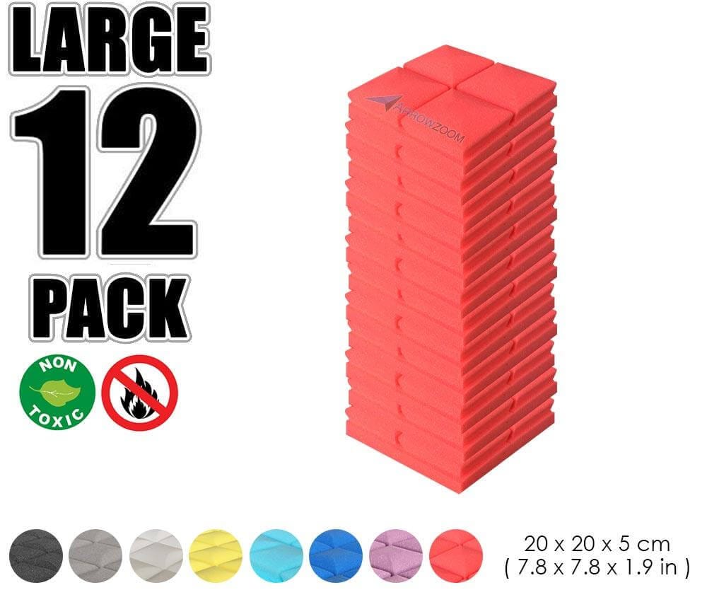 Arrowzoom Acoustic Hemisphere Grid Foam - Solid Colors - KK1040 Red / 12 Pieces - 20 X 20 X 5cm / 7.8 X 7.8 X 1.9 in