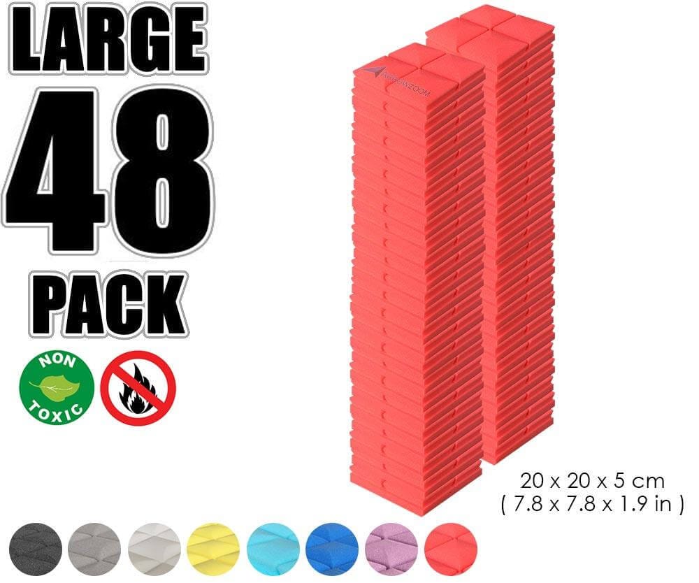 Arrowzoom Acoustic Hemisphere Grid Foam - Solid Colors - KK1040 Red / 48 Pieces - 20 X 20 X 5cm / 7.8 X 7.8 X 1.9 in