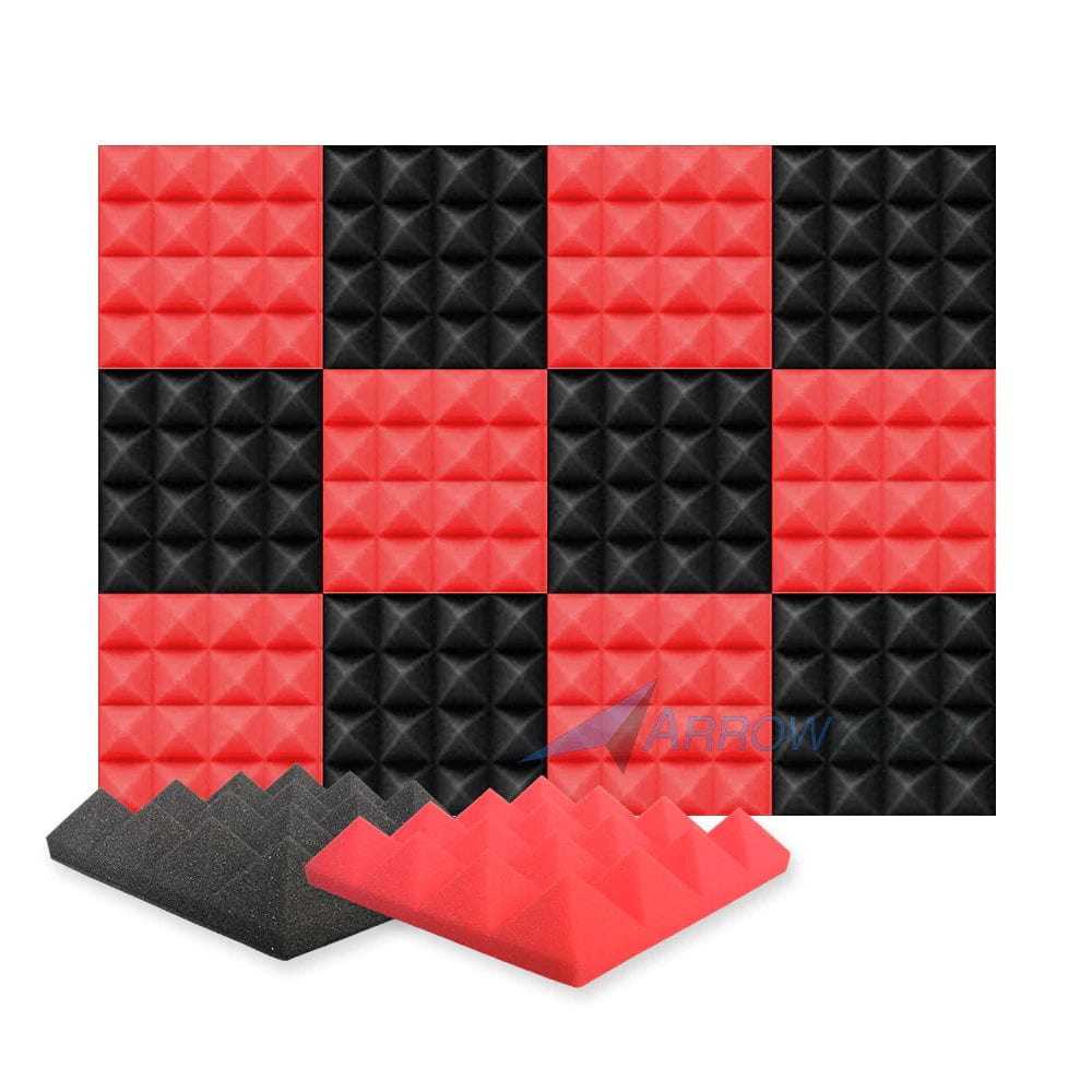 Arrowzoom Pyramid Series Acoustic Foam Master KK1034 Red and Black / 12 / 25 x 25 x 5 cm/ 10 x 10 x 2in