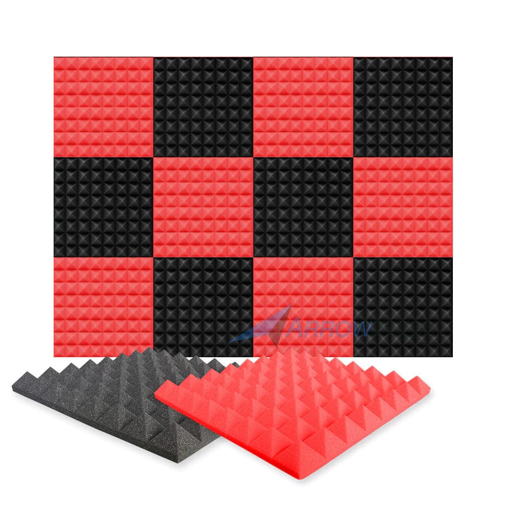 Arrowzoom Pyramid Series Acoustic Foam Master KK1034 Red and Black / 12 / 50 x 50 x 5 cm / 20 x 20 x 2 in