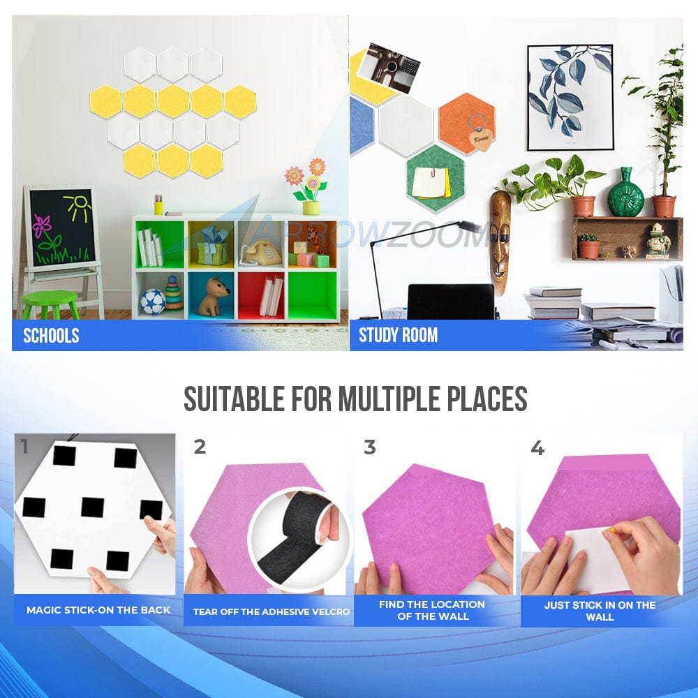 Arrowzoom Hexagon Felt Sound Absorbing Wall Panel - Solid Color - KK1224