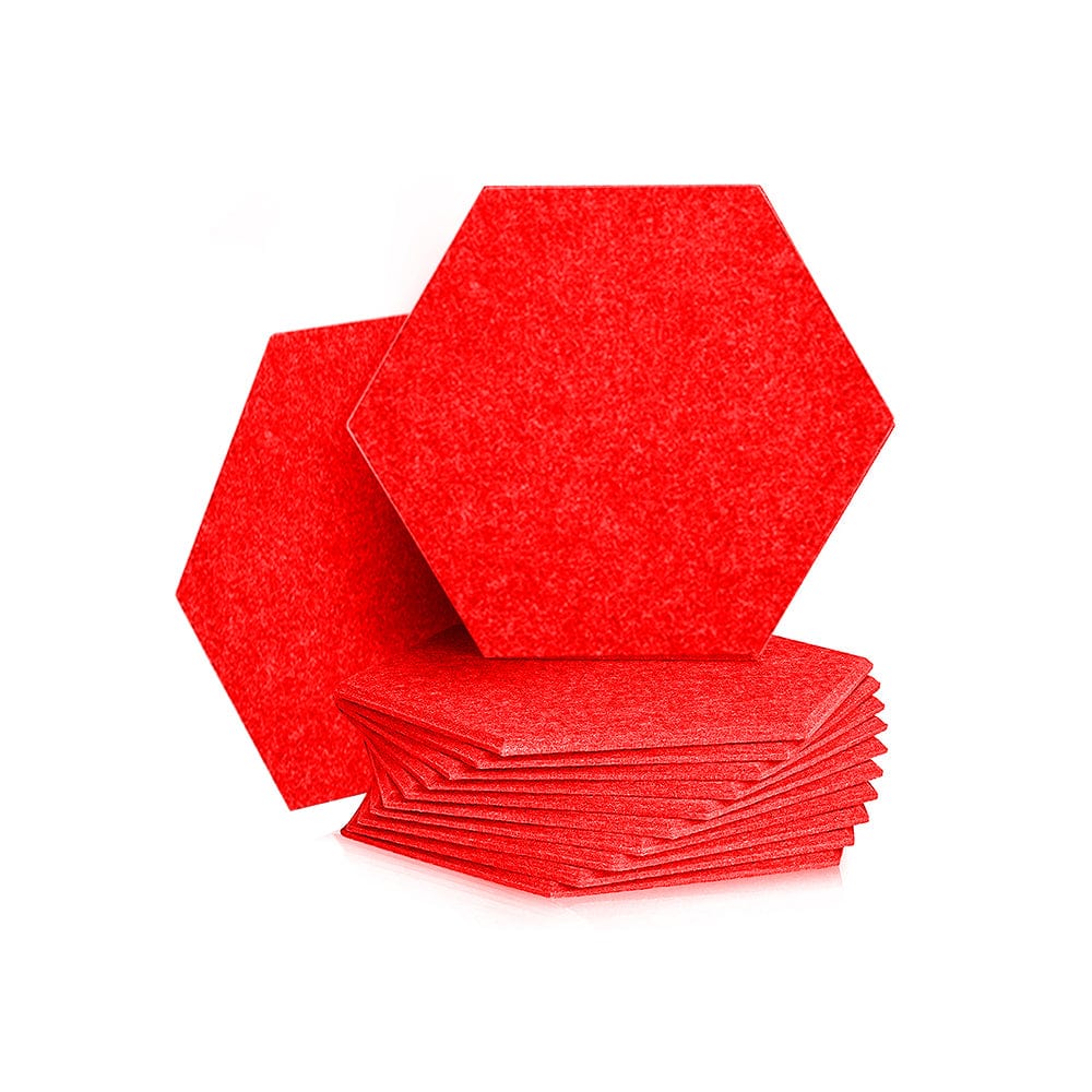 Arrowzoom Hexagon Felt Sound Absorbing Wall Panel - Solid Color - KK1224 Red / 12 pieces - 26 x 30 x 1cm