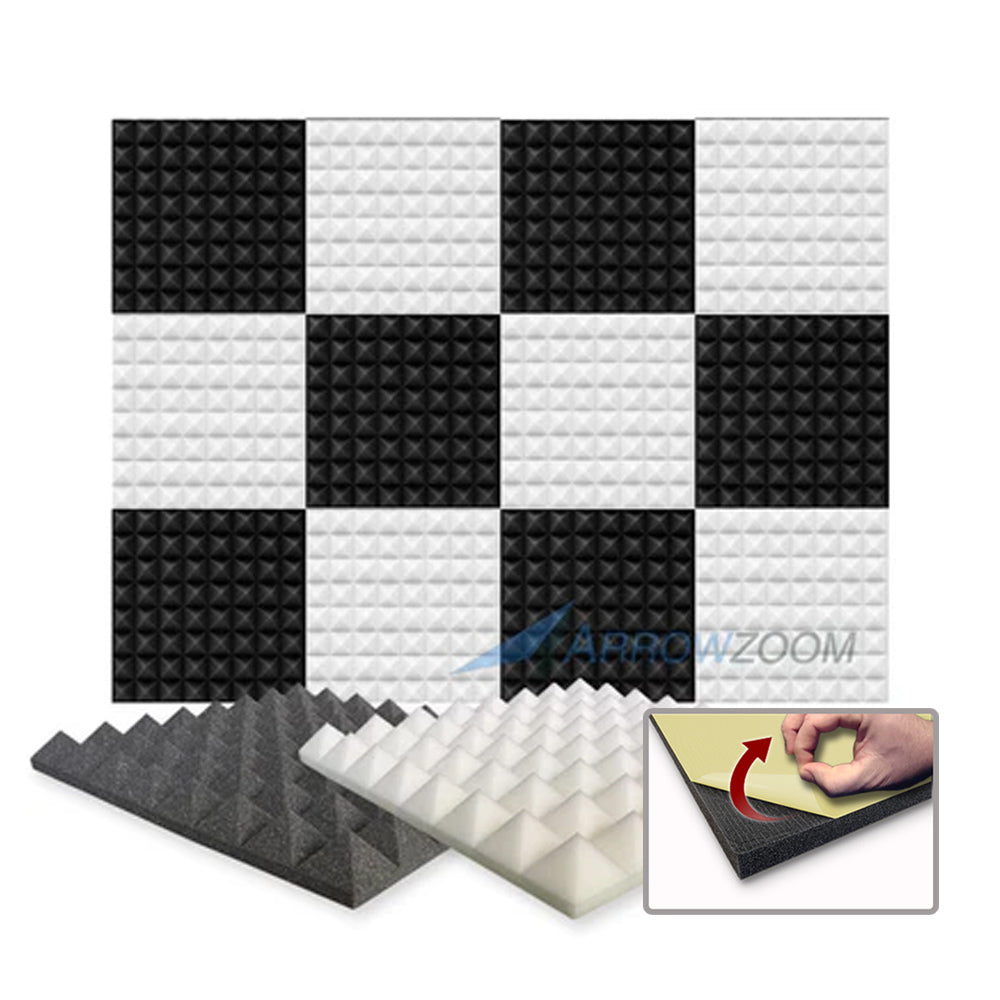 Arrowzoom Pyramid Series Acoustic Foam - Black x Pearl White Bundle - KK1034
