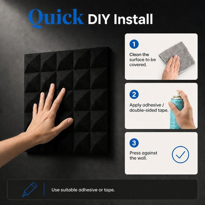 Arrowzoom Pyramid Self-Adhesive Acoustic Foam Tiles — Peel & Stick — Black x Yellow Bundle - KK1034