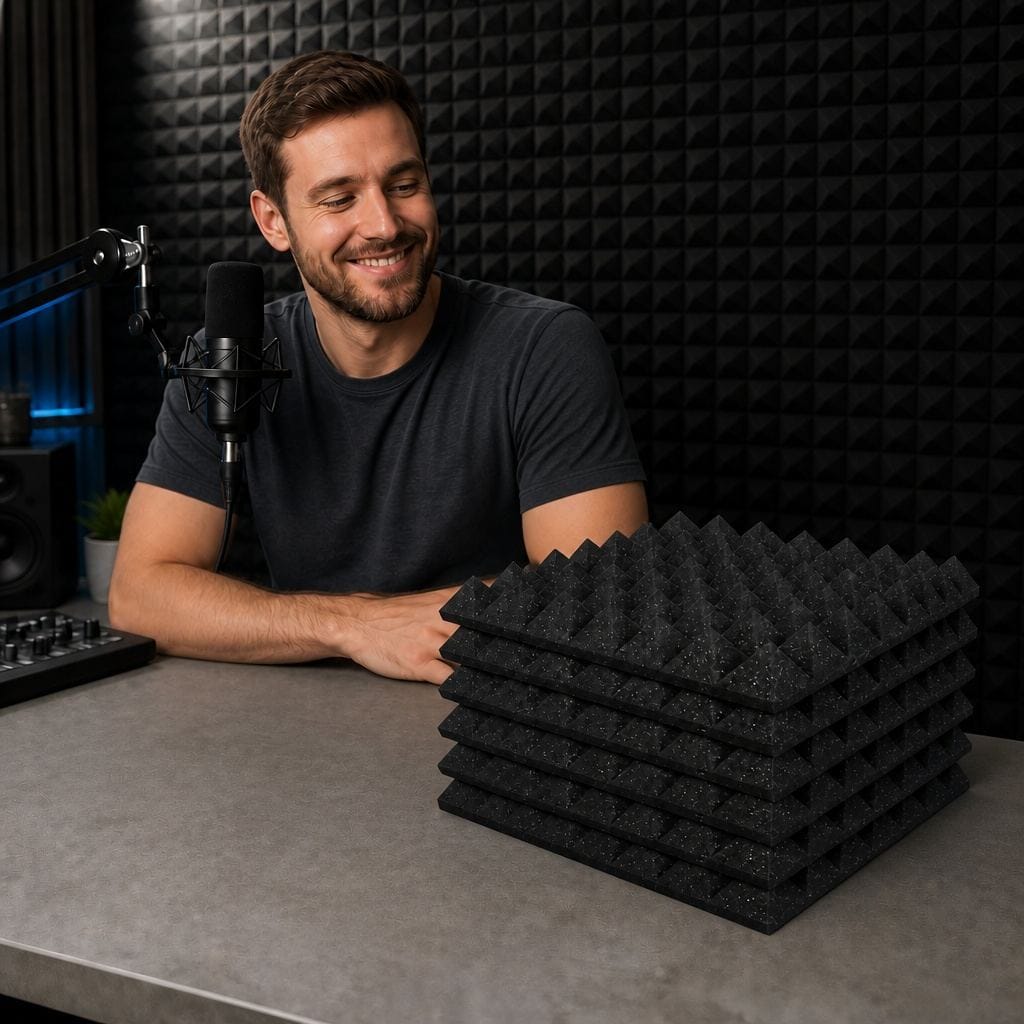 Arrowzoom Pyramid Self-Adhesive Acoustic Foam Tiles — Peel & Stick — Black x Yellow Bundle - KK1034