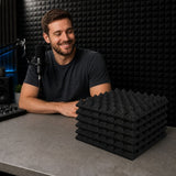 Arrowzoom Pyramid Self-Adhesive Acoustic Foam Tiles — Peel & Stick — Black x Yellow Bundle - KK1034
