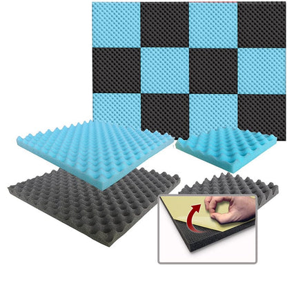 Arrowzoom Eggcrate Convoluted Series Acoustic Foam - Baby Blue x Black Bundle - KK1052 Baby Blue & Black / 12 Pieces - 25 x 25 x 3 cm/ 10x10x2 in / Yes - Adhesive