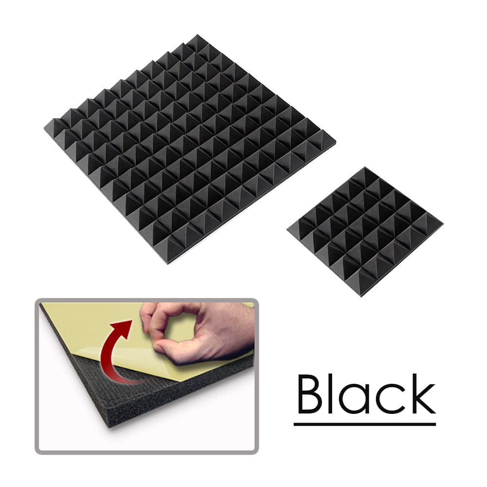 Arrowzoom Acoustic Pyramid Foam Series - Solid Colors - KK1034 Black / 1 Piece - 25 x 25 x 5 cm / 10 x 10 x 2in / Yes Adhesive