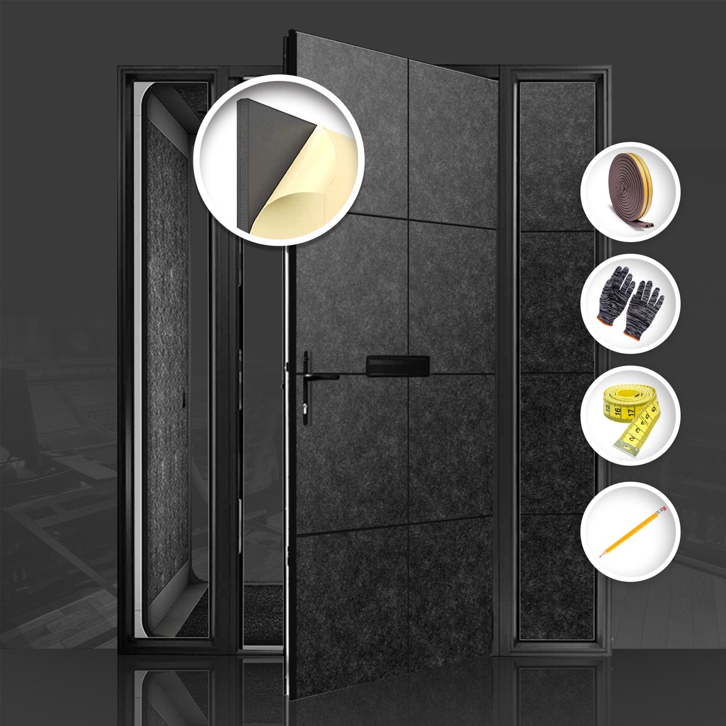 Arrowzoom Soundproof Premium Door Kit Pro - KK1244 Black / 20pcs - Single Sided - Front / YES