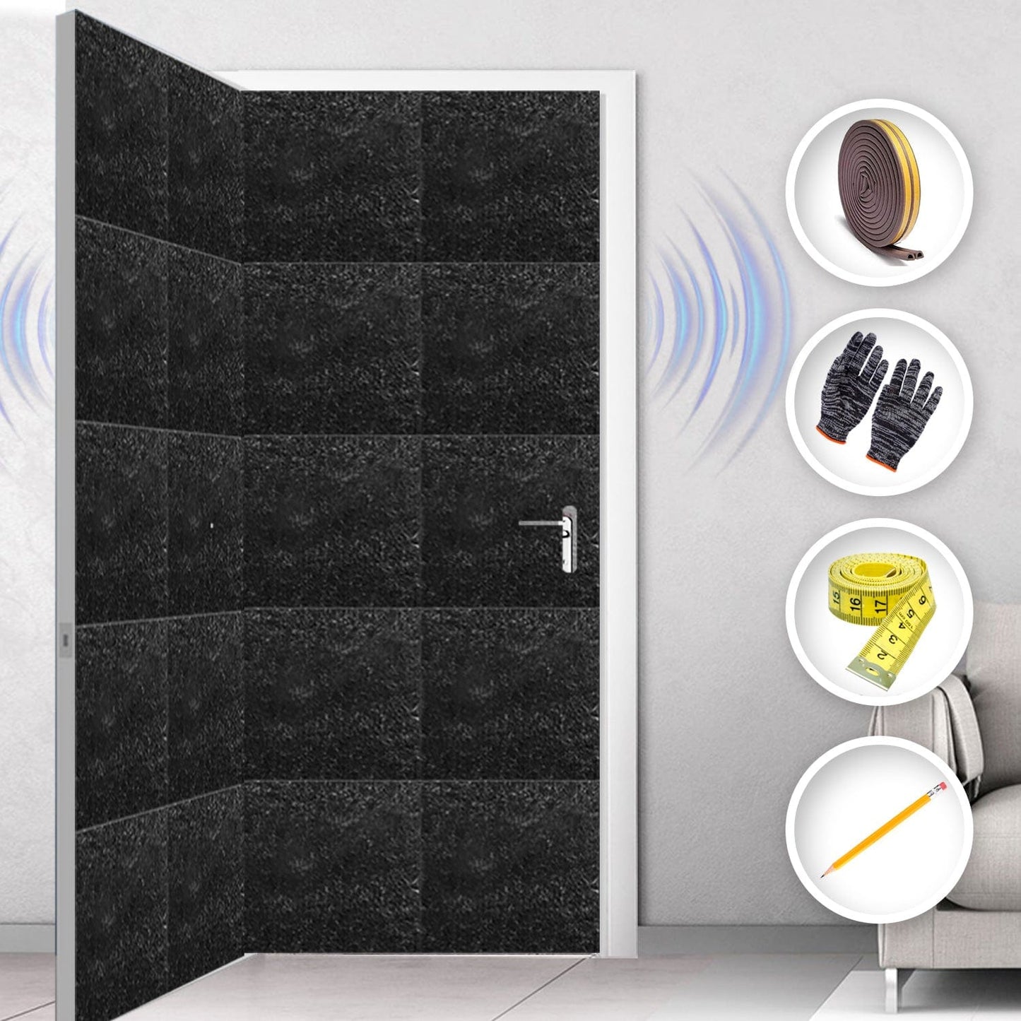 Arrowzoom Soundproof Door Kit KK1184 Black / 40 pcs - Double Sided - Front & Back / YES