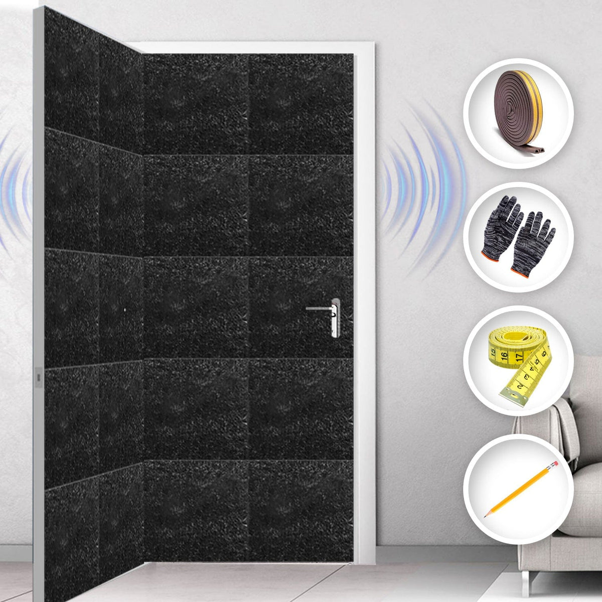 Arrowzoom Soundproof Door Kit KK1184 Black / 40 pcs - Double Sided - Front & Back / YES