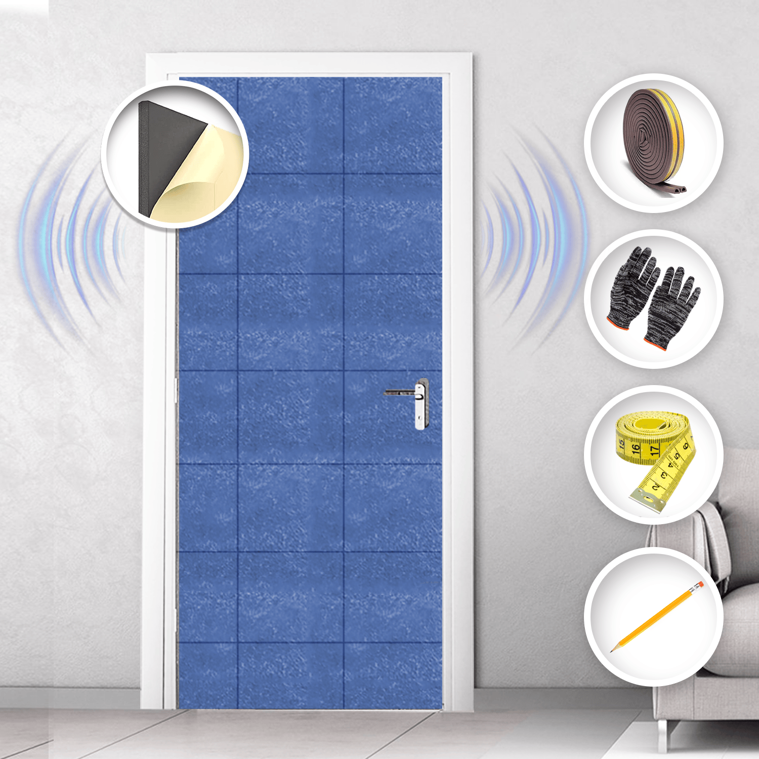 Arrowzoom Soundproof Door Kit KK1184 Blue / 20 pcs - Single Sided - Front / YES