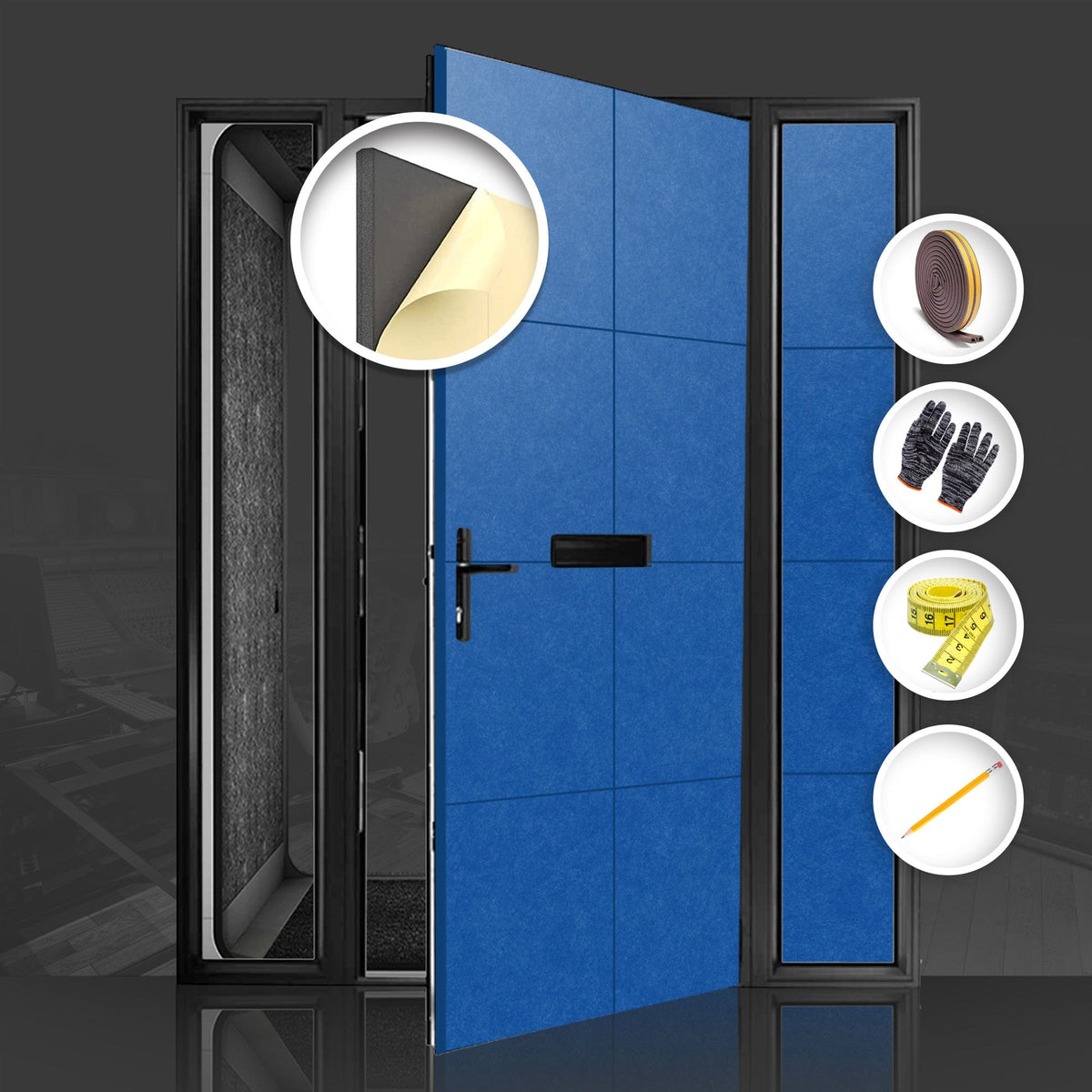 Arrowzoom Soundproof Premium Door Kit Pro - KK1244 Blue / 20pcs - Single Sided - Front / YES