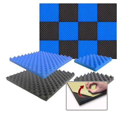 Arrowzoom Eggcrate Convoluted Acoustic Foam - Series Black x Blue Bundle - KK1052 Blue & Black / 48 Pieces - 50 x 50 x 3 cm/ 20x20x2 in / Yes - Adhesive