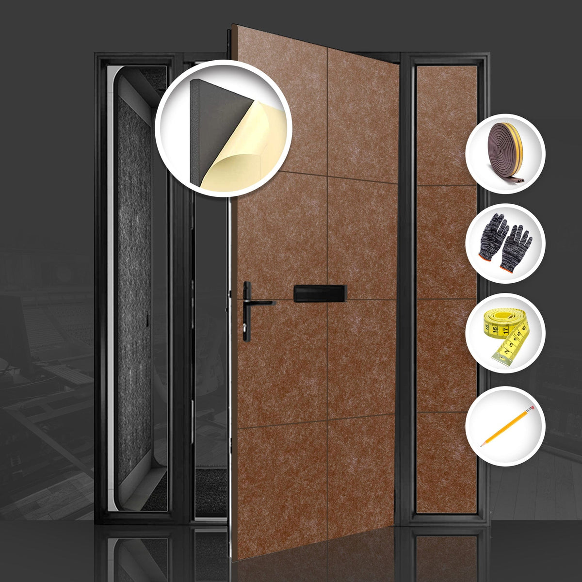 Arrowzoom Soundproof Premium Door Kit Pro - KK1244 Brown / 20pcs - Single Sided - Front / YES