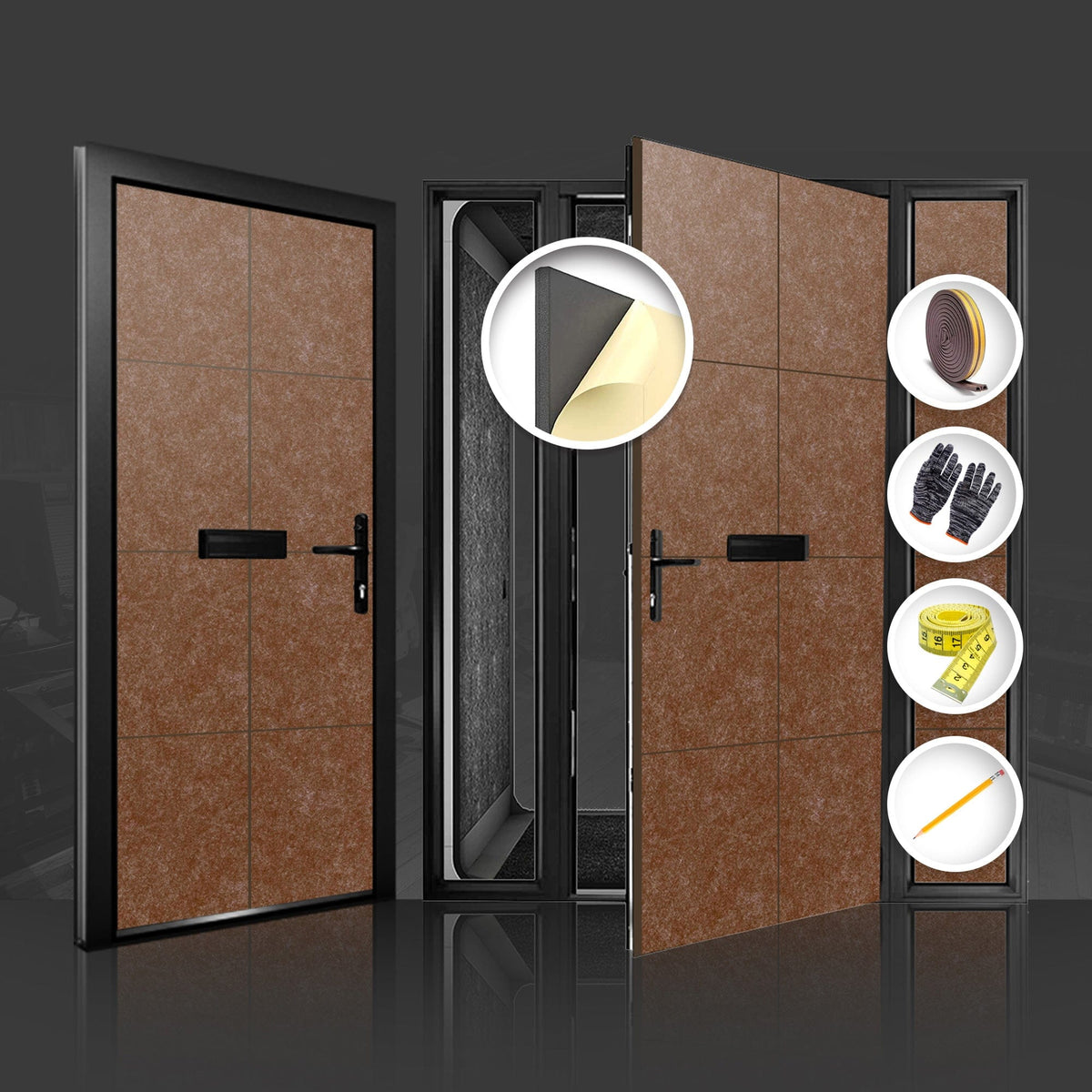 Arrowzoom Soundproof Premium Door Kit Pro - KK1244 Brown / 40pcs - Double Sided - Front & Back / YES