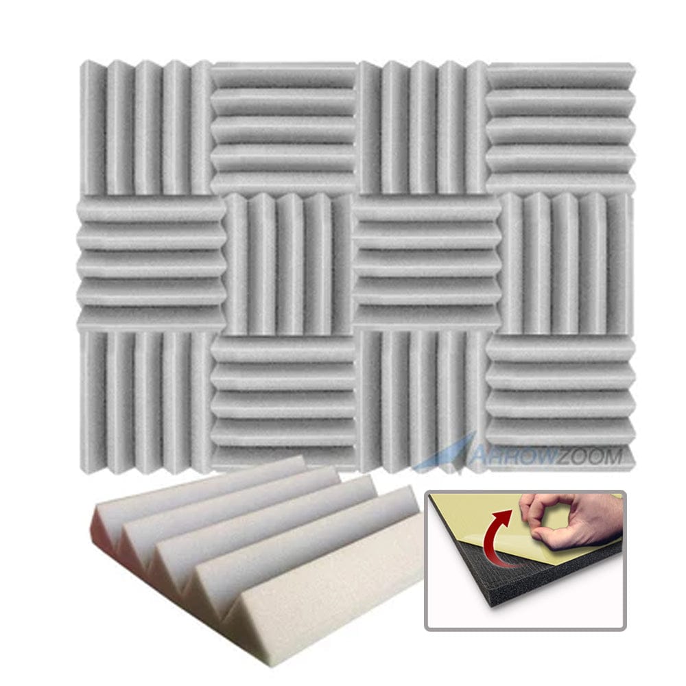 Arrowzoom Acoustic Wedge Tiles Foam - Solid Colors - KK1134 Gray / 1 Piece - 25 x 25 x 5 cm / 10 x 10 x 2in / YES Adhesive