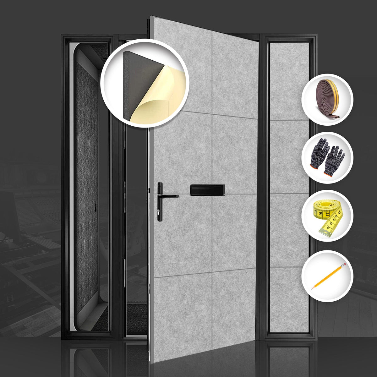 Arrowzoom Soundproof Premium Door Kit Pro - KK1244 Gray / 20pcs - Single Sided - Front / YES