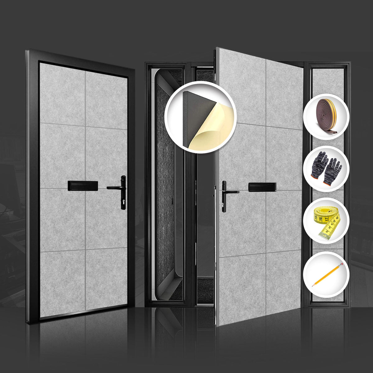Arrowzoom Soundproof Premium Door Kit Pro - KK1244 Gray / 40pcs - Double Sided - Front & Back / YES