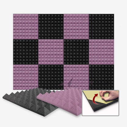 Arrowzoom Pyramid Series Acoustic Foam - Black x Burgundy Bundle - KK1034 Purple / Black / 12 Pieces - 25 x 25 x 5 cm/ 10 x 10 x 2in / Yes - With Adhesive