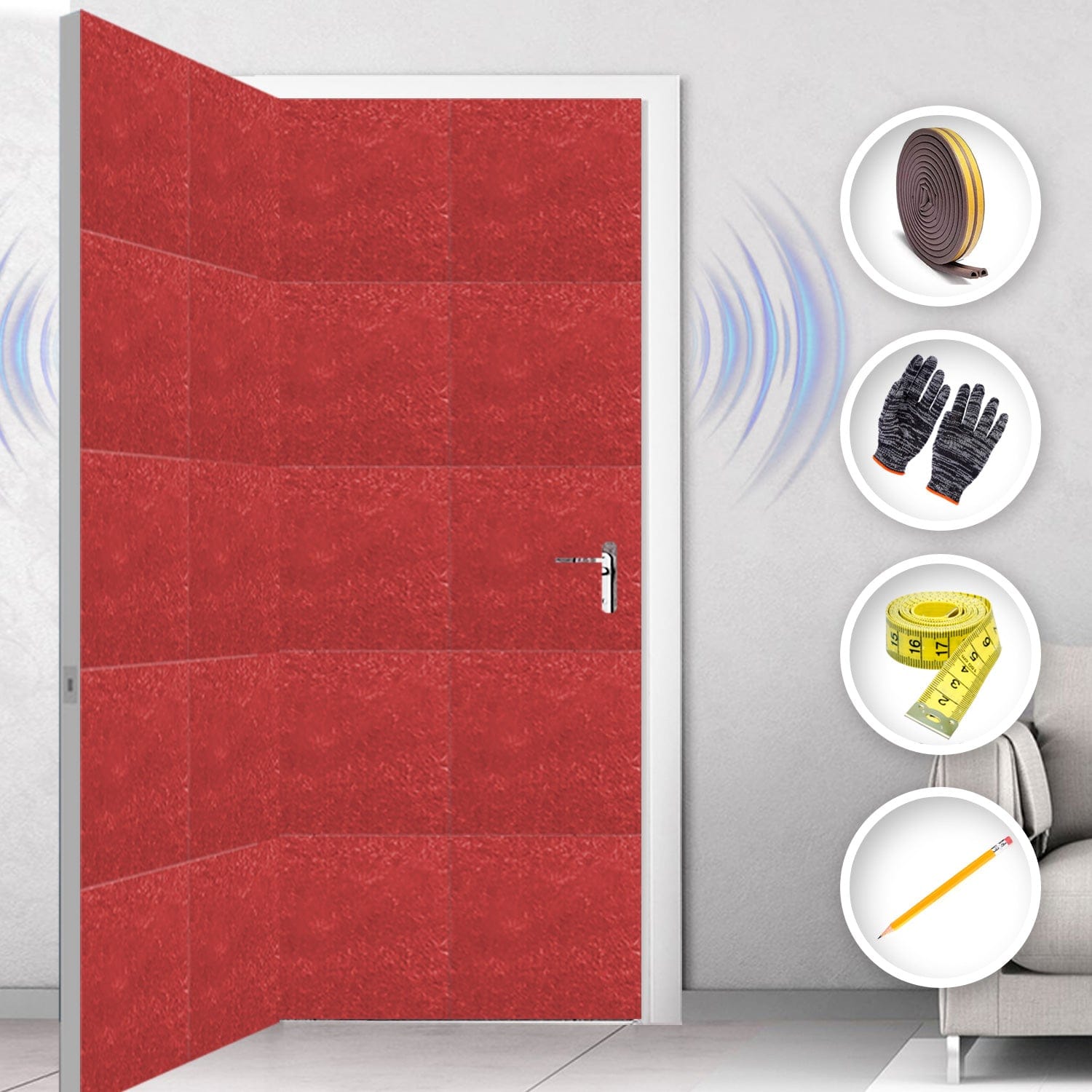 Arrowzoom Soundproof Door Kit KK1184 Red / 40 pcs - Double Sided - Front & Back / YES