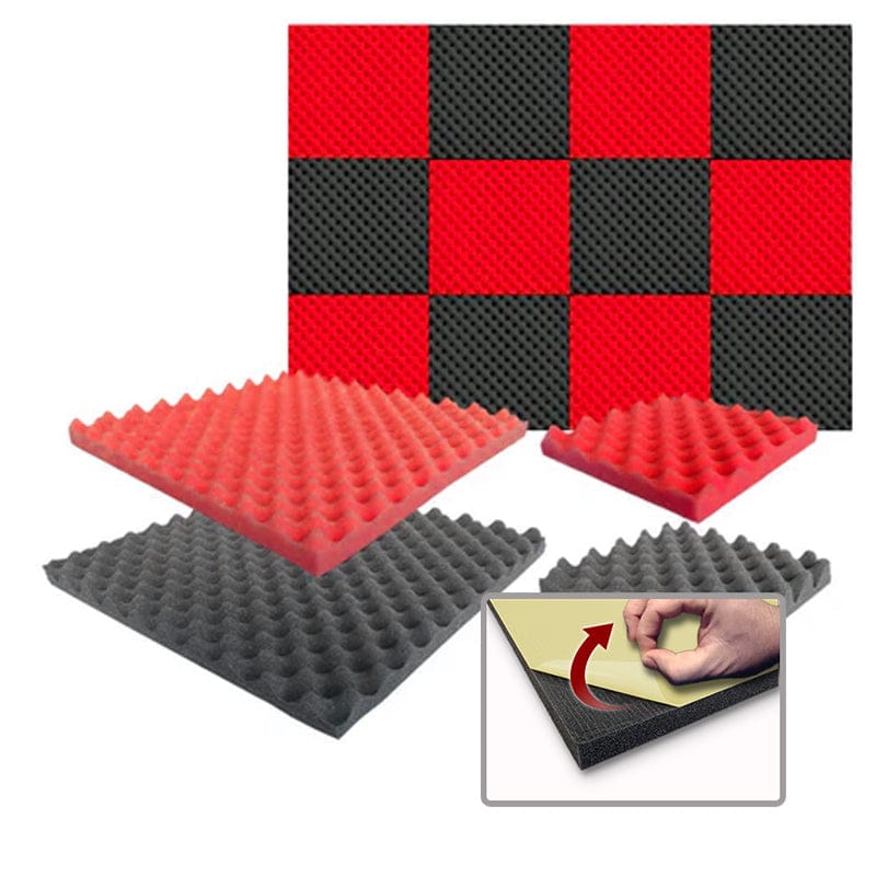 Arrowzoom Eggcrate Convoluted Series Acoustic Foam - Black x Red Bundle - KK1052 Red & Black / 12 Pieces - 25 x 25 x 3 cm/ 10x10x2 in / Yes - Adhesive