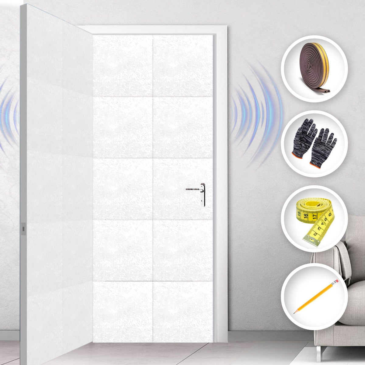 Arrowzoom Soundproof Door Kit KK1184 White / 40 pcs - Double Sided - Front & Back / YES