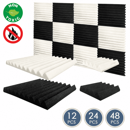 Arrowzoom Wedge Tiles Series Acoustic Foam - Black x Pearl White Bundle - KK1134 White / Black / 12 Pieces - 25 x 25 x 5 cm / 10 x 10 x 2in / No