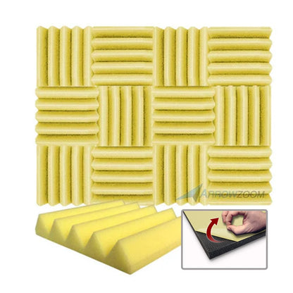 Arrowzoom Acoustic Wedge Tiles Foam - Solid Colors - KK1134 Yellow / 1 Piece - 25 x 25 x 5 cm / 10 x 10 x 2in / YES Adhesive