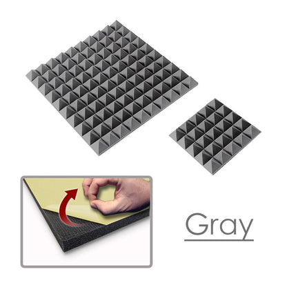 Arrowzoom Pyramid Adhesive Backed Tiles Series Acoustic Foam - Solid Colors - KK1034 Gray / 1 Piece - 25 x 25 x 5 cm / 10 x 10 x 2in / YES SELF-ADHESIVE