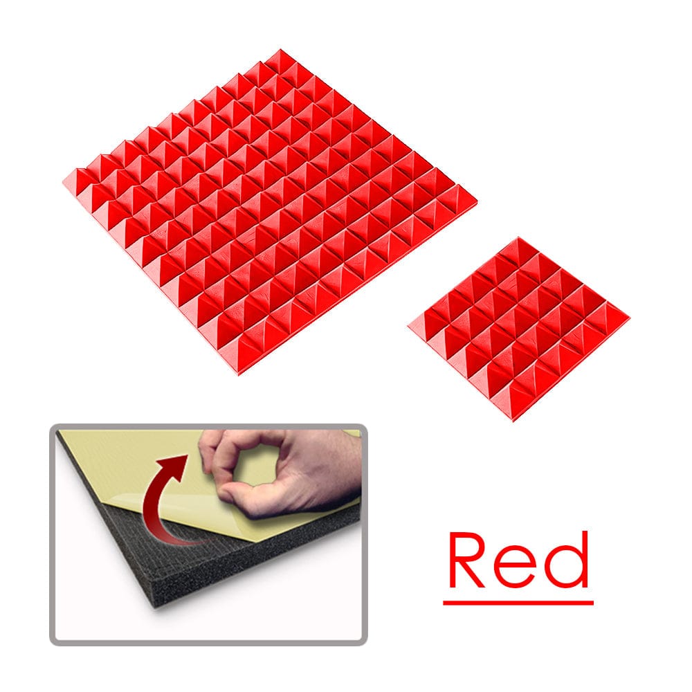 Arrowzoom Pyramid Adhesive Backed Tiles Series Acoustic Foam - Solid Colors - KK1034 Red / 1 Piece - 25 x 25 x 5 cm / 10 x 10 x 2in / YES SELF-ADHESIVE