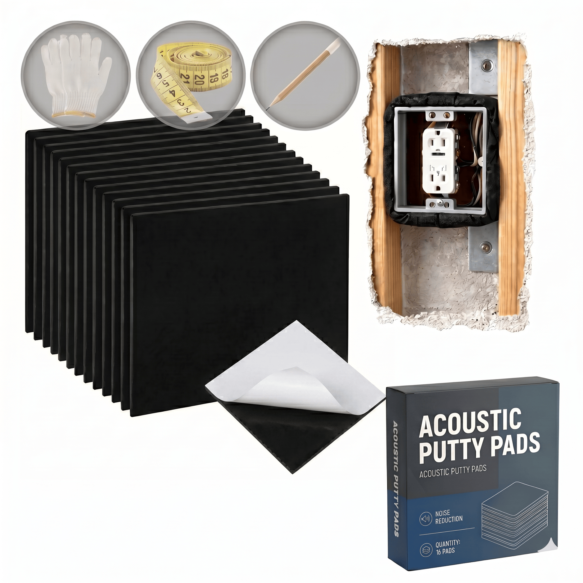 Arrowzoom Acoustic Putty Pads for Electrical Boxes – Seal Gaps, Stop Noise Leaks, Fire-retardant (KK1478)
