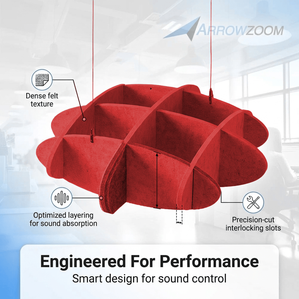 Arrowzoom EchoArt Elegant Sound Absorbers Hanging Ceiling Panels Red - KK1462