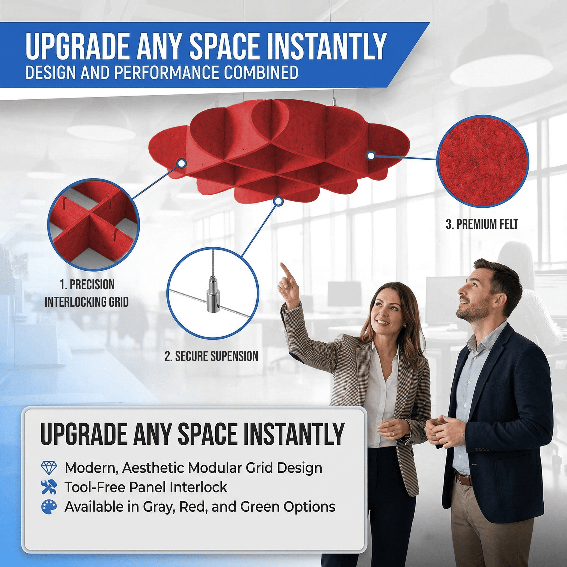 Arrowzoom EchoArt Elegant Sound Absorbers Hanging Ceiling Panels Red - KK1462