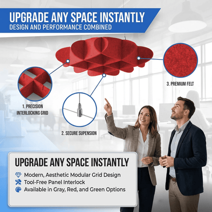 Arrowzoom EchoArt Elegant Sound Absorbers Hanging Ceiling Panels Red - KK1462