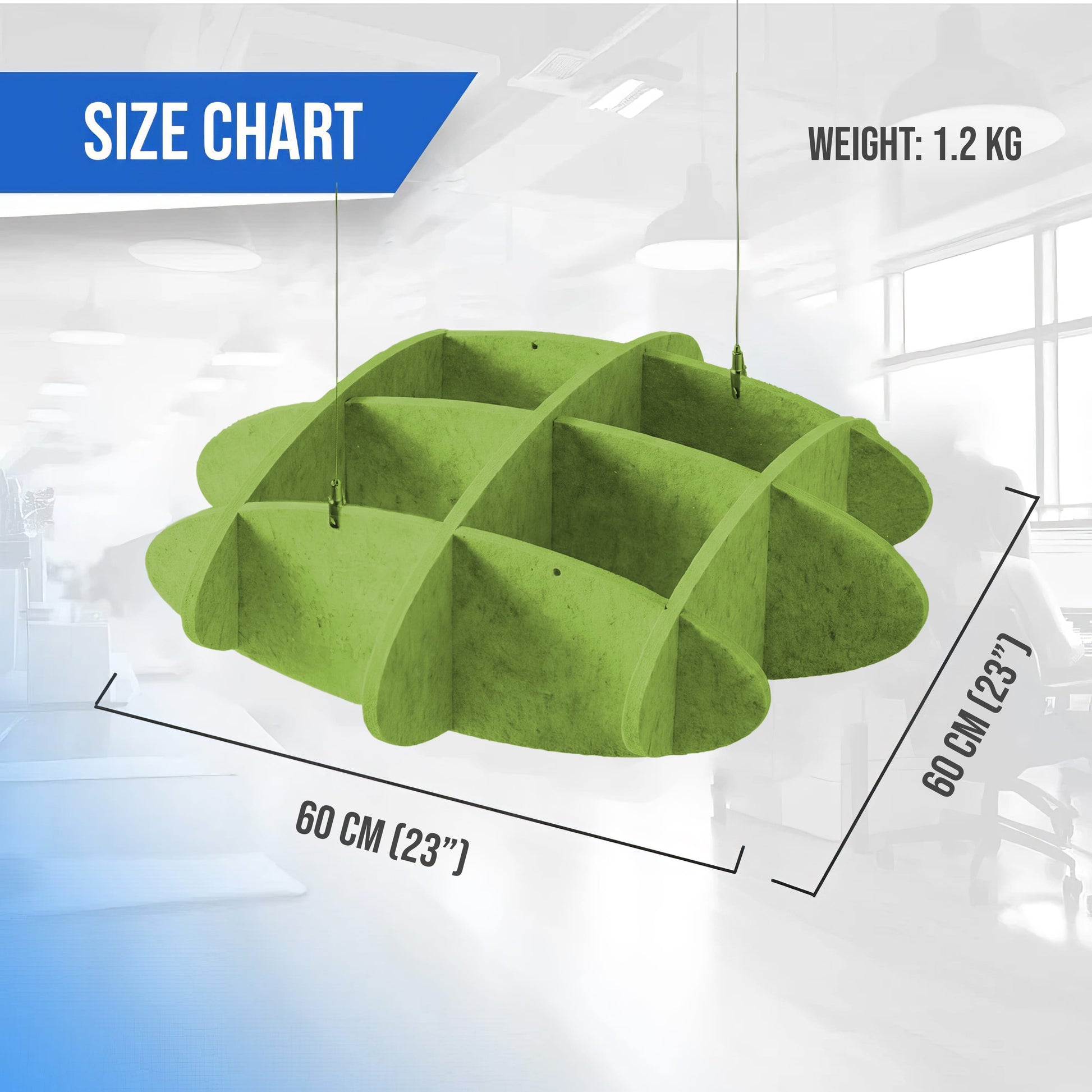 Arrowzoom EchoArt Elegant Sound Absorbers Hanging Ceiling Panels Green cm - KK1461 Green / 60 x 60 cm (23 x 23")