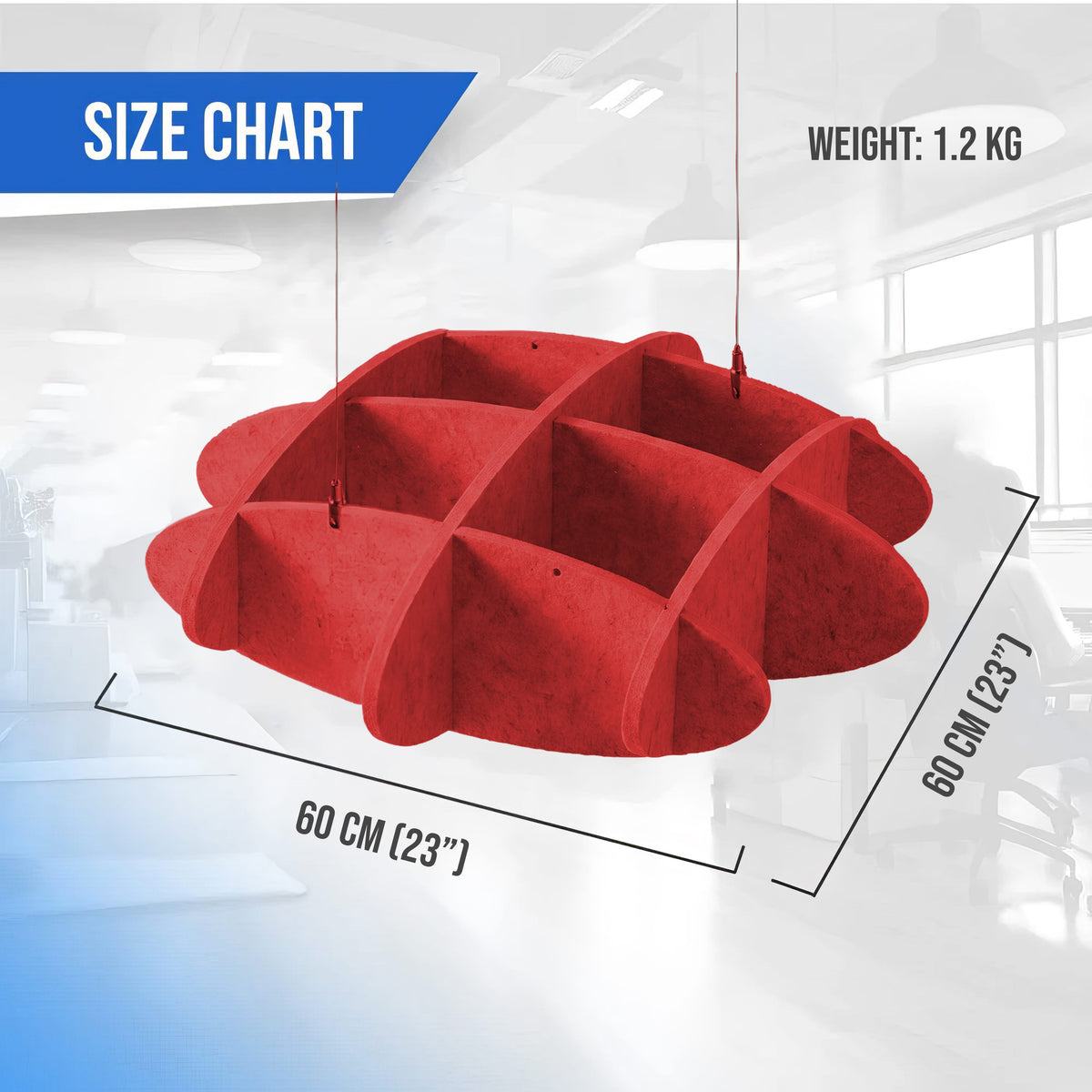 Arrowzoom EchoArt Elegant Sound Absorbers Hanging Ceiling Panels Red - KK1462 Red / 60 x 60cm (23 x 23")