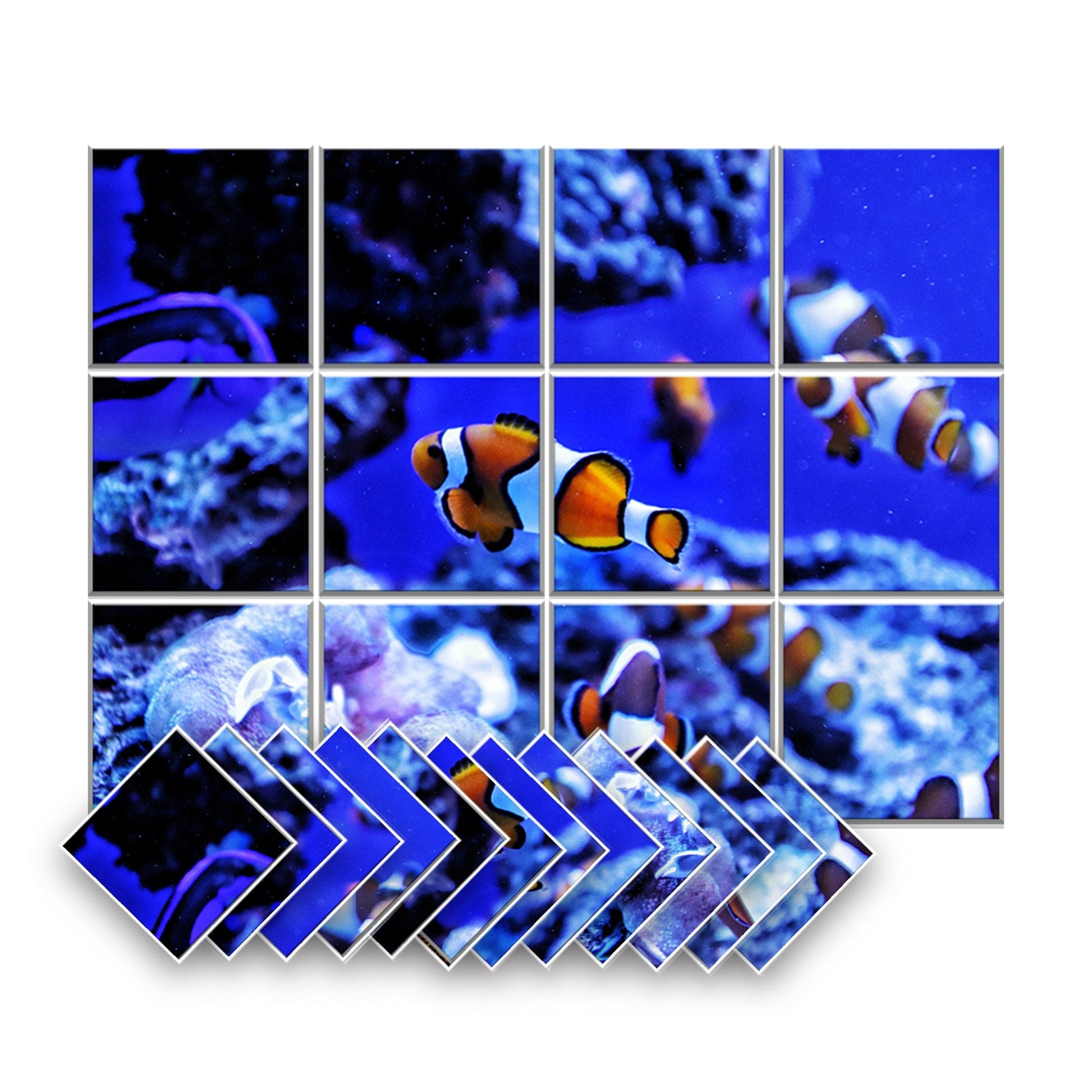 Arrowzoom Aquarium Self-Adhesive Felt Art Wall Panels - KK1402 Design A / 12 Pieces - 120 x 90 cm / 47.2 x 35.4 in