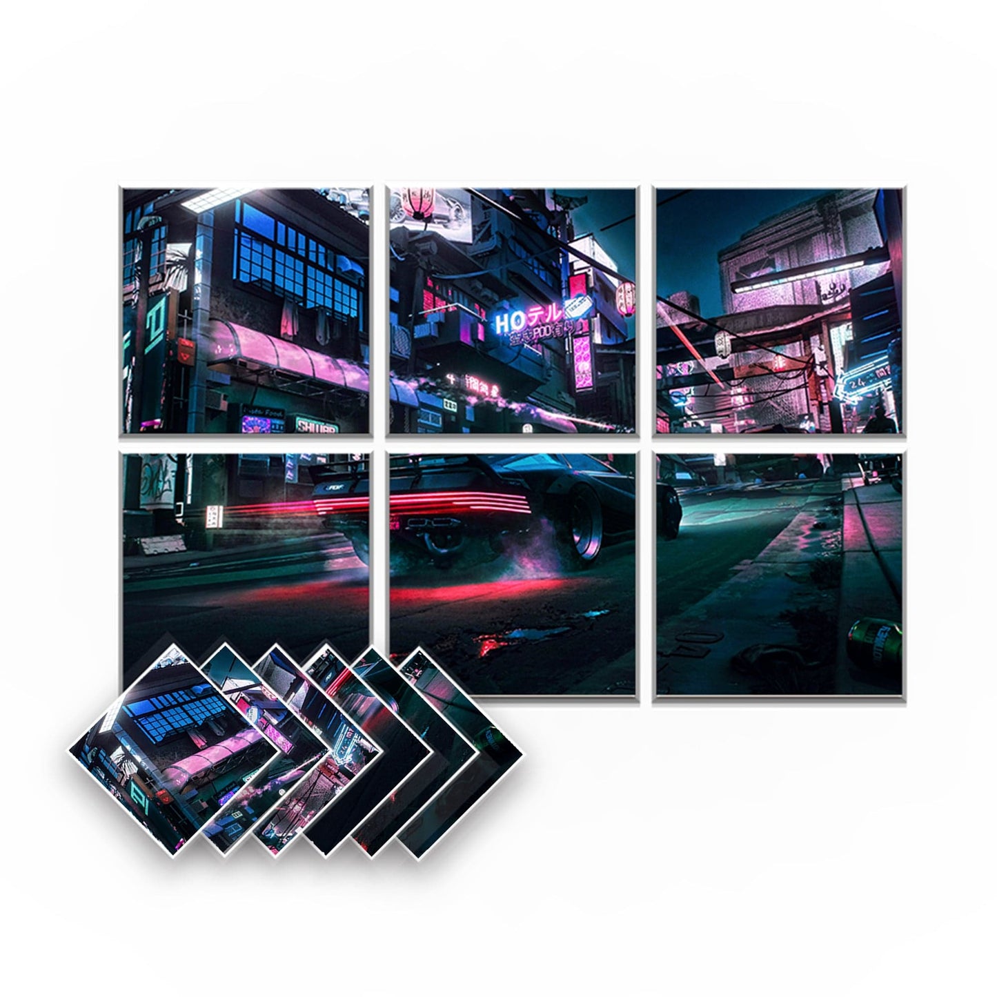 Arrowzoom Cyberpunk Self-Adhesive Felt Art Wall Panels - KK1399 Design A / 6 Pieces - 90 x 60 cm / 35.4 x 23.6 in