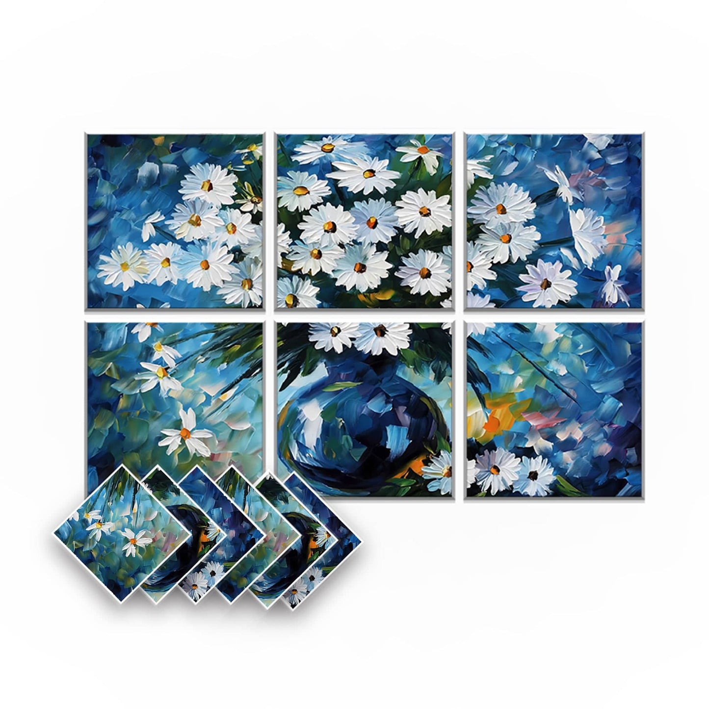 Arrowzoom Oil Painting Self-Adhesive Felt Art Wall Panels - KK1397 Design E / 6 Pieces - 90 x 60 cm / 35.4 x 23.6 in